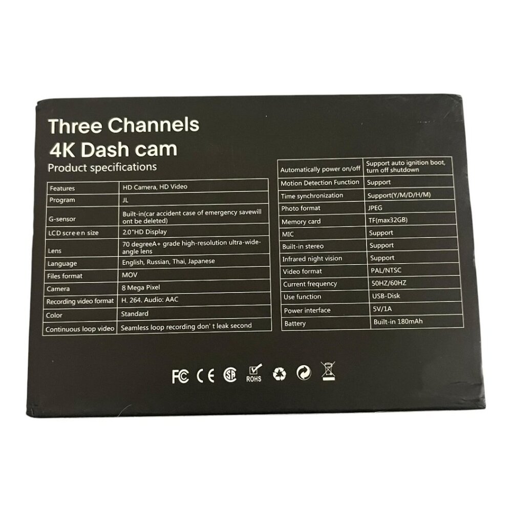 Dash Cam Three Channels‎ 4K HD Cars 170° Wide Angle Full UHD Vehicle Camera - Picture 5 of 6
